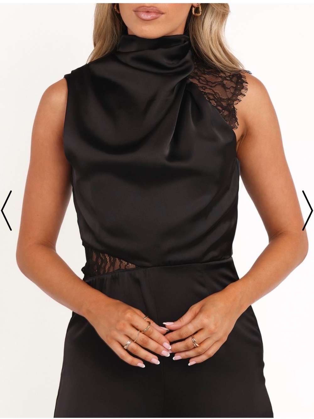Petal & Pup Black Satin Lace-Trim High-Neck Camisole